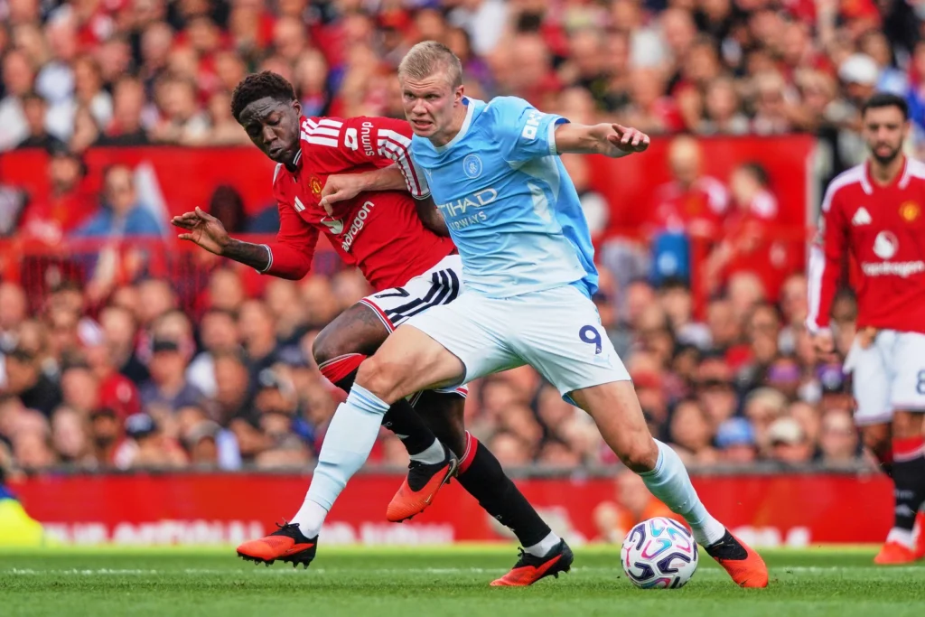 Erling Haaland against Manchester United